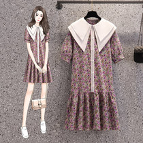 Gestational Maternity 2021 Summer loose Lean Flowers Skirt Double Collar Bubble Foam Printed Pregnant Woman Summer Clothing Dress Surges