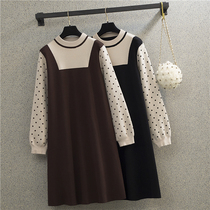 Pregnancy Woman Dress 2020 Autumn Winter New Big Code Sweater Knit Fashion Sensible Slim Splicing Wave Dot Fake two one-piece dress