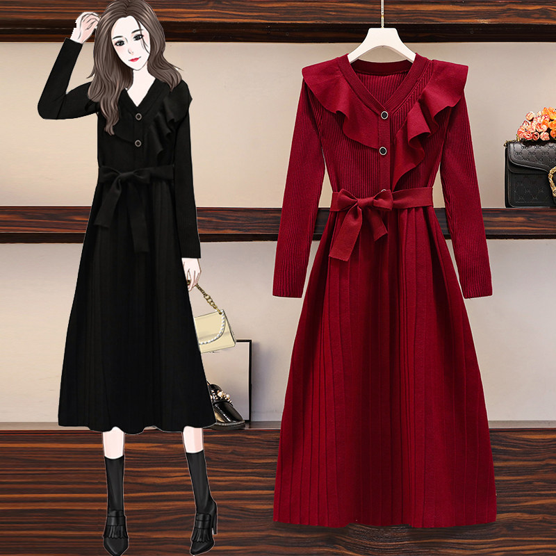 Gestational Woman Dress 2020 Autumn/Winter Fashion Shows Slim Knit Foreign Dress French Style Famous Hime Fried Street Spicy Moms Sweater Dresses Bottom Skirt