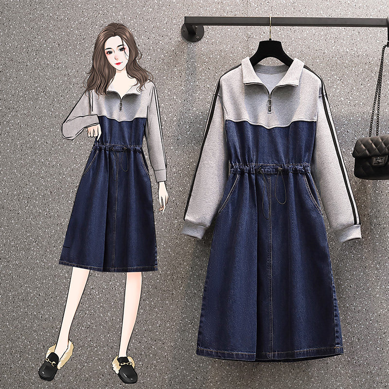 Maternity wear 2021 spring new casual fashion stitching age-reducing belly cover fake two thin denim dresses
