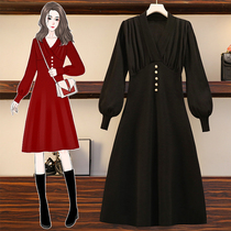 Pregnancy Woman Dress Autumn Winter Temperament Even Dress High Waist Display Slim Lantern Sleeve V Collar Medium Long Cropped Underknitted Sweater Skirt Tide