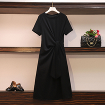 Maternity dress 2020 summer loose simple fashion strap waist over the knee T-shirt dress solid color cotton short sleeve