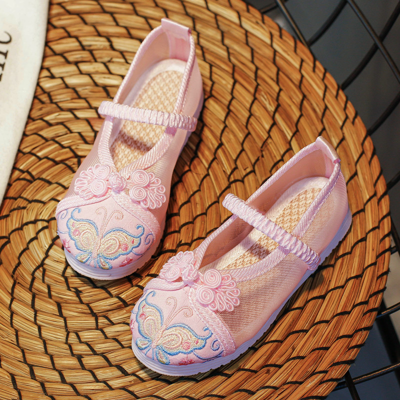 Summer baby embroidered shoes 2022 new Hanfu shoes children's Chinese style shoes net shoes girls old Beijing cloth shoes