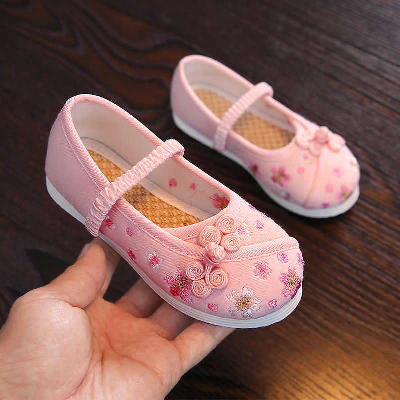 New old Beijing children's cloth shoes girls Hanfu shoes embroidered shoes students Chinese style ancient style show cloth shoes