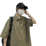 Зеленая летняя японская футболка polo, рубашка с молнией, на молнии