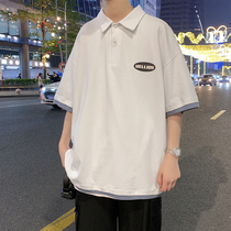 Fake two polo shirt men summer harbor wind ins trend loose size short sleeve T-shirt Tide brand stand collar Half sleeve