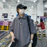 Зеленая летняя японская футболка polo, рубашка с молнией, на молнии