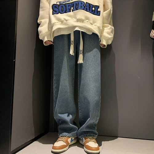 Демисезонные утепленные джинсы с начесом, штаны, свободный прямой крой