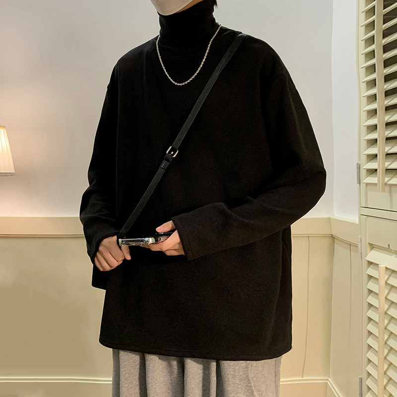 Semi-high neckline men's spring autumn winter trends plus suede thick clothes warm-down T-shirt with undershirt jacket-Taobao