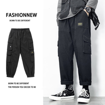 Fat fat brother overalls spring new multi-pocket Japanese trend loose pants mens large size Joker straight trousers