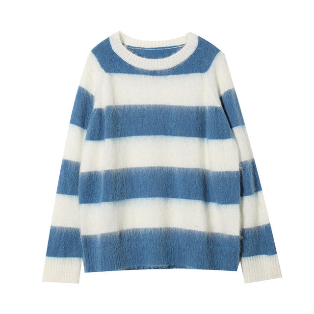 Fantasy sleeve round neck striped lazy loose sweater 2024 fashionable casual sweater spring new temperament top trend