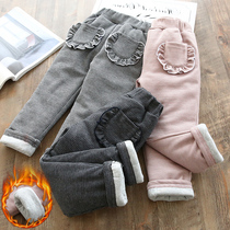 Girl Cotton Pants Trendy Autumn Winter Dress Baby Plus Suede Thickened suede Warm Cotton Pants Child clothing Ocean Gas Tide