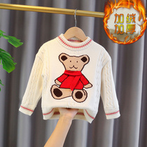 Year Old Infant Girl Girl Autumn Winter New Plus Suede Thickened Wool Thread Knitwear Womens Baby College Wind Polo Sweater