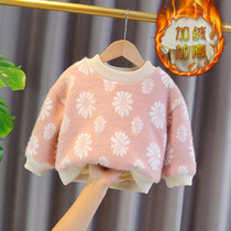 Children Plus Suede Long Sleeve Sweater Woman Baby Super Ocean Air Casual Blouse Girl Winter Clothing Warm Cover Headshirt Thickening Tide