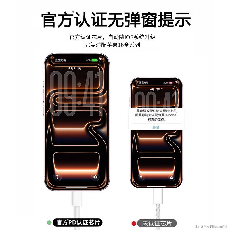 Sf Express [Official Genuine Product] Uosu Compatible Apple 17Pro Charger 40W Fast Charging 17Promax Charging Plug 17 Dynamic Power Adapter Iphone17 Mobile Phone Air Original Set