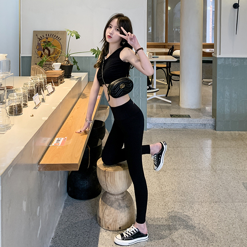 New shark skin pants female spring and autumn wear thin liquid tight black pressure and thin yoga elastic pants