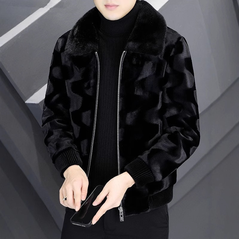 Golden Mink Haining Fur Men's Winter New Style Lapel Mink Coat Whole Mink Thickened Mink Velvet Jacket for Men