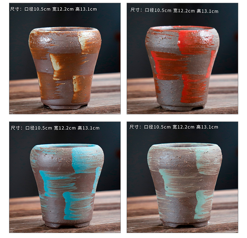 Coarse pottery flowerpot old running wholesale ceramic flowerpot more meat special creative mage high Lao - zhuang hand made flowerpot pack mail