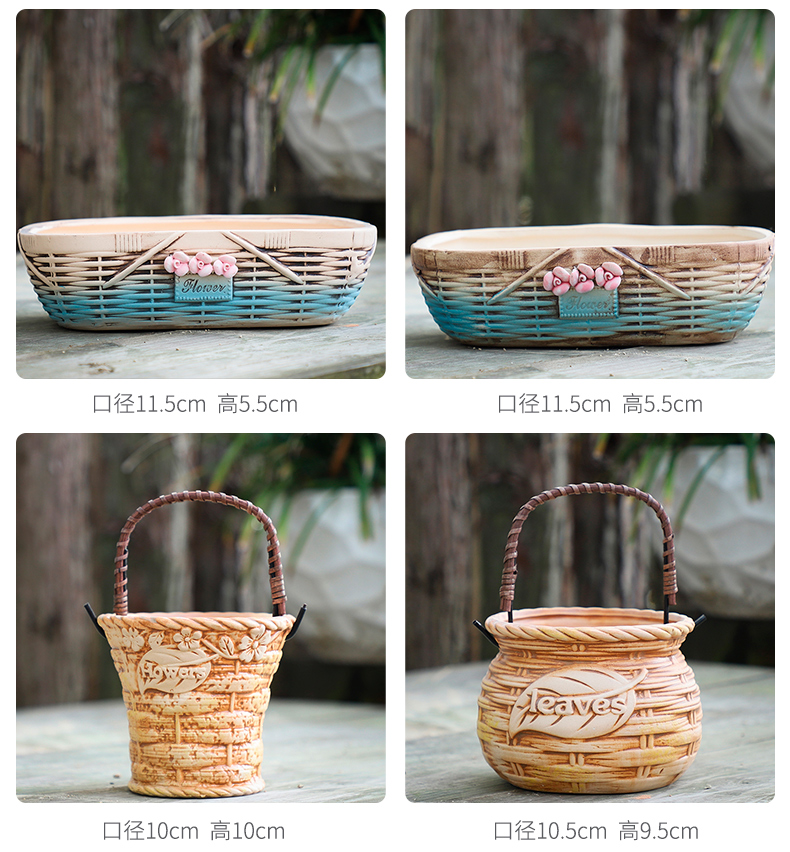 Ceramic pot bamboo has style originality more meat flowerpot more meat meat plant POTS coarse pottery special large clearance