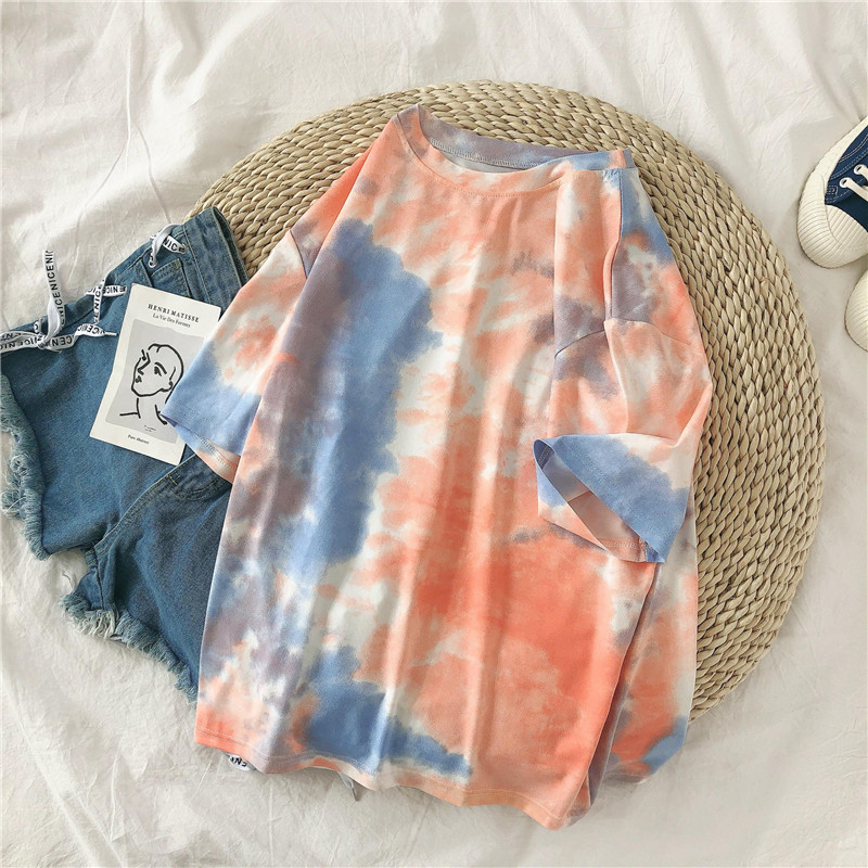 19164 Orangesummer new pattern Korean version tie-dyed Gradients student Short sleeve female T-shirt ins Versatile Harajuku Half sleeve Compassionate jacket tide