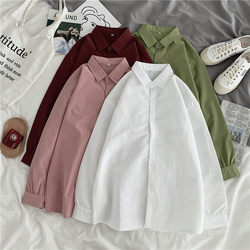Korean Style Solid Color Shirt for Women, Mid-Length, Loose Fit, Autumn 2022 New Model, Versatile Long-Sleeve Hong Kong Style Shirt