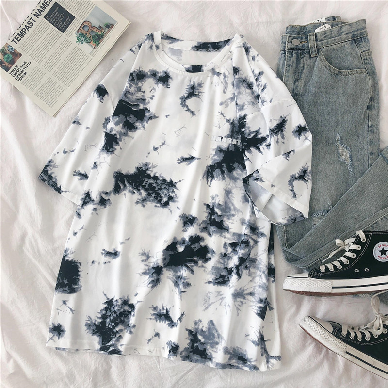 19465 Whitesummer new pattern Korean version tie-dyed Gradients student Short sleeve female T-shirt ins Versatile Harajuku Half sleeve Compassionate jacket tide
