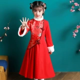 Красное ципао, детский пуховик, демисезонный лонгслив, китайский стиль, 12 лет, увеличенная толщина