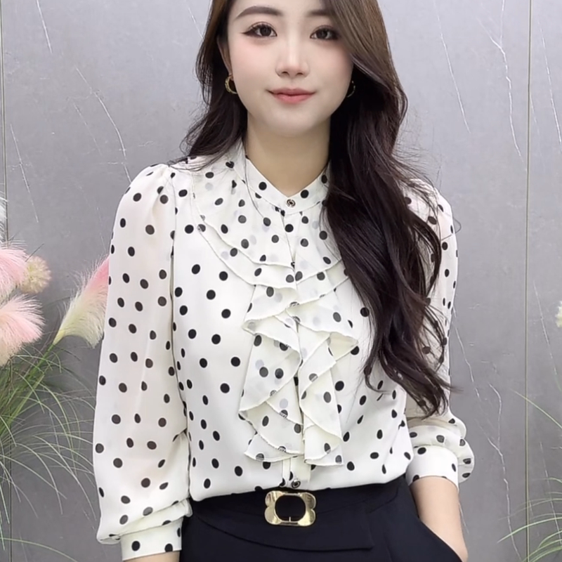 Spring New Fashion Polka Dot Lace Collar Versatile Shirt Slimming Blouse Stylish Women's Shirt