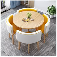 Круглый столик из дерева + желтая и белая кожа (логовая деревянная полка), на столе 80 см.