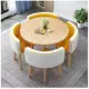 Круглый столик из дерева + желтая и белая кожа (логовая деревянная полка), на столе 80 см.