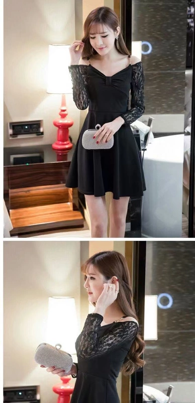 2018 mùa thu mới hộp đêm gợi cảm của phụ nữ cắt thấp quây vai váy eo thon eo một từ váy