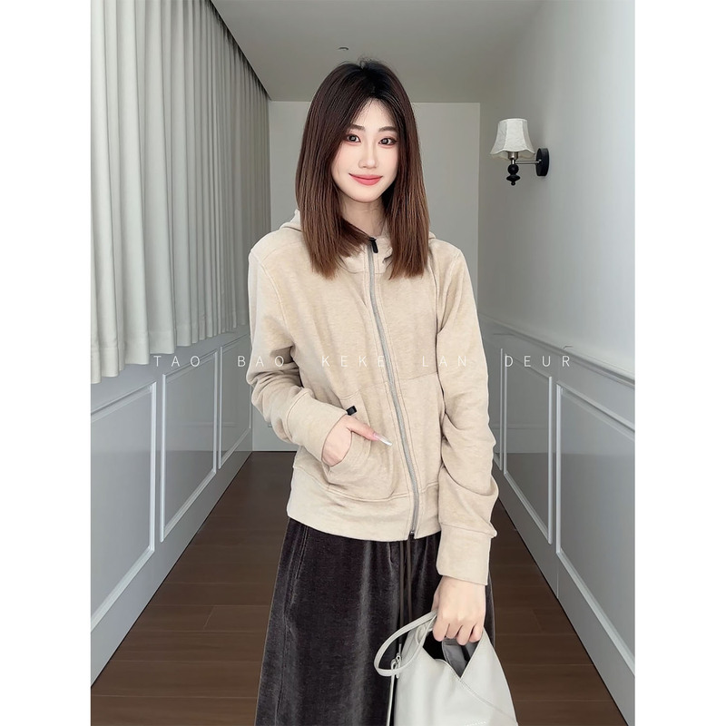 Keke【Oak Poetry】Versatile Retro Dark-Colored Hooded Soft Casual Style Autumn Cardigan Zipper Hoodie Keke【Oak Poetry】Versatile Retro Dark-Colored Hooded Soft Casual Style Autumn Cardigan Zipper Hoodie