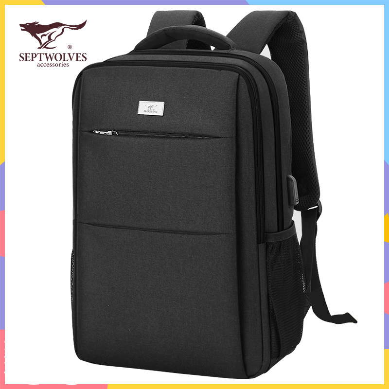Seven Wolves Double Shoulder Bag Men's Leisure Business Large Capacity Multifunction Travel 2022 New Computer Schoolbags