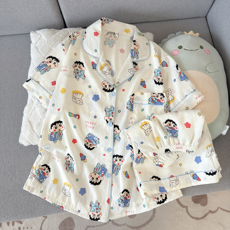 Cute Crayon Shin-Chan Pajamas, Summer Sweet Girl Cloud Cotton Short-Sleeved Shorts, Soft and Cute Student Home Wear Set Cute Crayon Shin-Chan Pajamas, Summer Sweet Girl Cloud Cotton Short-Sleeved Shorts, Soft and Cute Student Home Wear Set