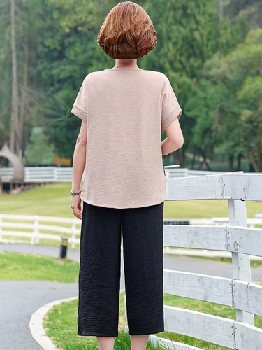 Модная летняя одежда для матери, комплект, футболка с коротким рукавом для пожилых людей, из хлопка и льна, в западном стиле, для среднего возраста