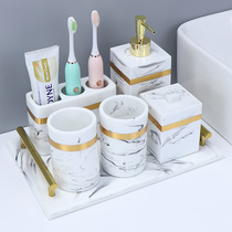 High end light lavish hotel toilet bathroom with five sets washing suit toothbrush rack mouthwatering cup-like board room swing piece