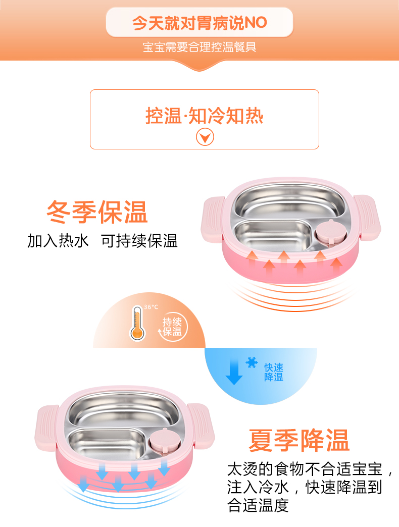 BERZ Bayi trẻ em phun nước tấm cách nhiệt tấm tấm có thể tháo rời thức ăn bổ sung cho trẻ ăn bát ăn trưa - Hộp cơm điện sưởi ấm hộp đựng cơm giữ nhiệt zojirushi