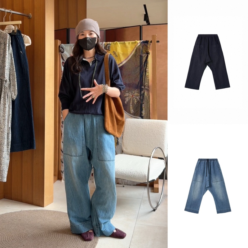 Raw Stone's Main Product Is Cotton and Linen Elastic Waist Low-Rise Casual Denim Crotch Pants for Women, New Spring/Summer 26 Model