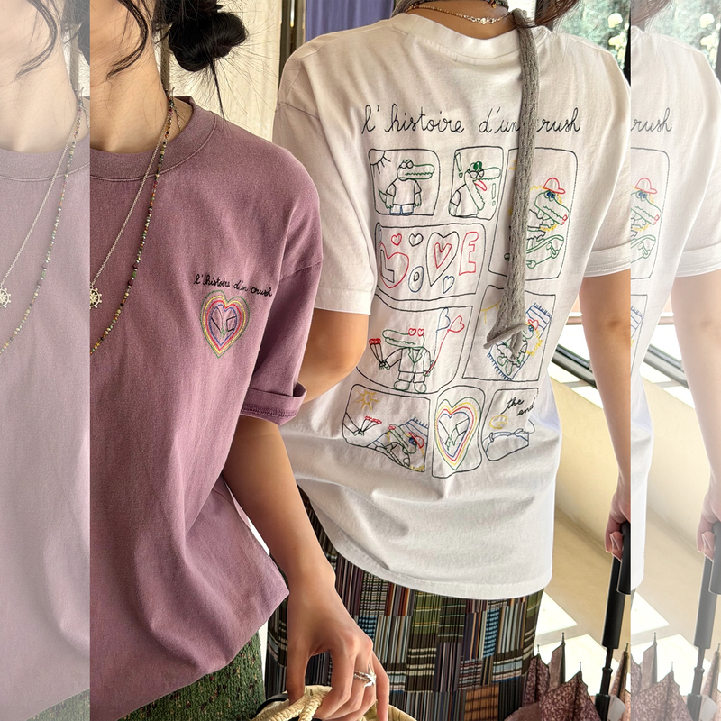 Maison Labiche, a French Brand, Is Mainly Known for Its Self-Designed Washed Embroidered Ski Heart Crocodile T-Shirt with Short Sleeves