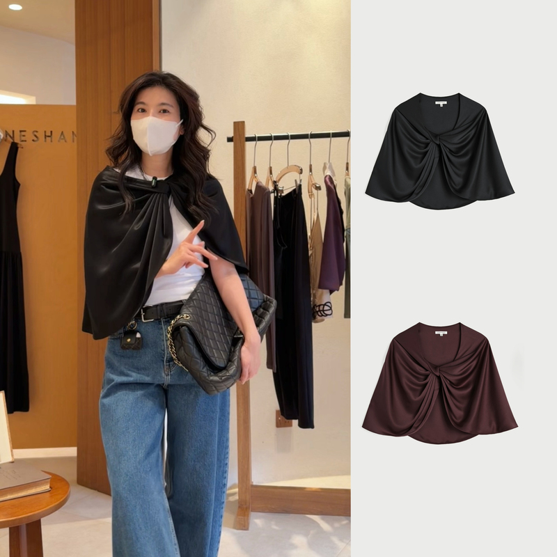 By Malene Birger Nordic Brand's Main Product: Twisted Neck Satin Cape Shawl Top Bmb