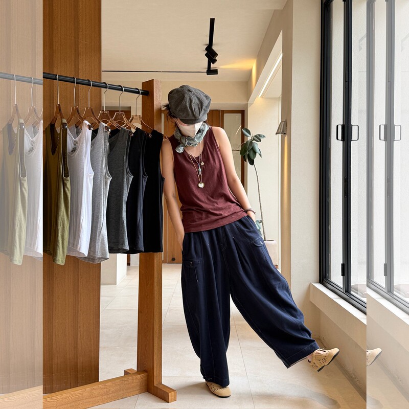American Vintage Officially Authorized Round-Neck Stretch Cotton Casual Thin Spring and Summer Vest for Women Amv
