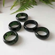 Dark green jade black men and women ring personality boys tail ring jewelry lettering fashion index finger single ring ring