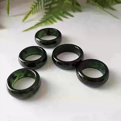 Dark green jade black male and female ring personality boy tail jewelry lettering fashion index finger single ring ring