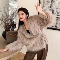 Girl raccoon fur car strip fur coat female 2021 Winter young fox fur coat short