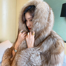 World Daji whole leather big hair collar color Fox fox fur fur coat womens coat temperament catwalk knee long