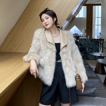 2021 autumn and winter sheep leather suit collar whole leather fox hair belly fur coat womens short slim wool coat