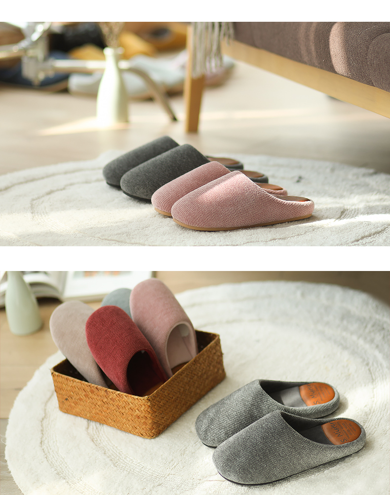 Dép cotton nữ mùa đông nhà mùa thu và mùa đông trong nhà dép đế dày ấm đôi nhà dệt kim cotton đơn giản kéo nam - Trang chủ dép nhựa mang trong nhà