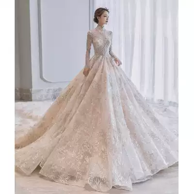 Autumn and winter long sleeve main wedding dress 2021 New temperament bride French starry sky palace high end luxury tailed small man