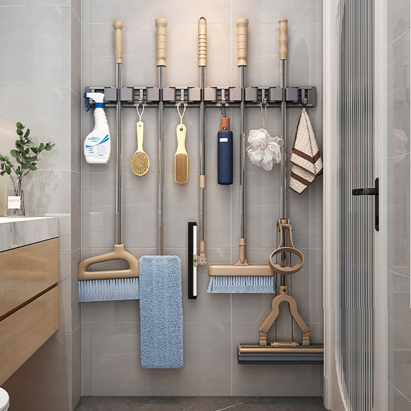 Mop Wall-mounted Clip Free punch Mop Hook Toilet God Instrumental Clip Containing buckle hanging mop sweep Remove Fixed Mount-Taobao