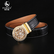 Pami deer diamond-studded leather belt automatic buckle crocodile pattern time running gyro belt business cowhide belt